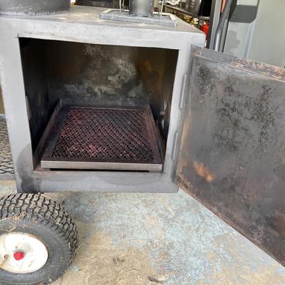 Custom Made Large Steel Offset Barrel Smoker on Wheels