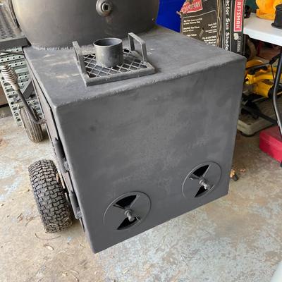 Custom Made Large Steel Offset Barrel Smoker on Wheels