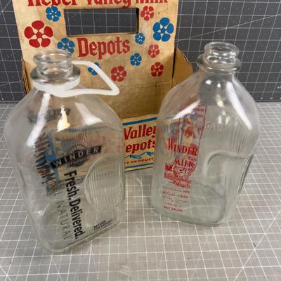 Vintage Heber Valley Milk Bottles and A Carton 