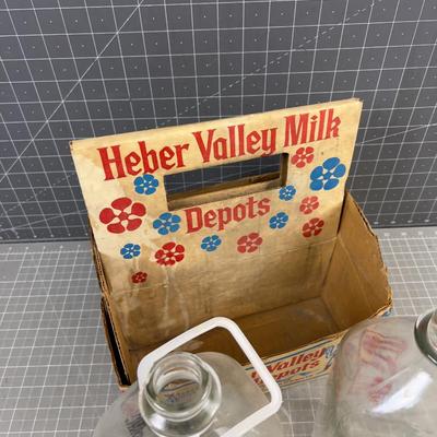 Vintage Heber Valley Milk Bottles and A Carton 