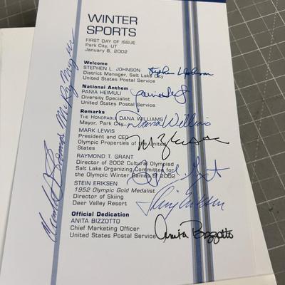 Winter Sports Olympic 2002 First Day Issue Signed by Various Speakers of the Event. 