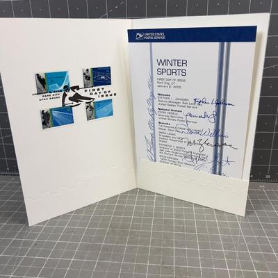 Winter Sports Olympic 2002 First Day Issue Signed by Various Speakers of the Event. 