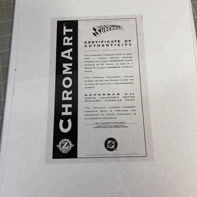 Chrome Art with COA Superman Reproduction of Cover No. 11 Framed under Plastic. 