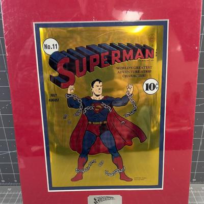 Chrome Art with COA Superman Reproduction of Cover No. 11 Framed under Plastic. 