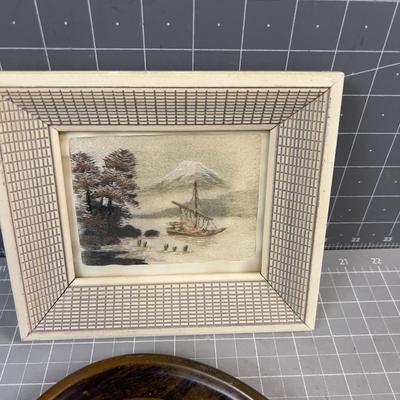 2 Vintage Art; Silk Painting and Cupid Print 