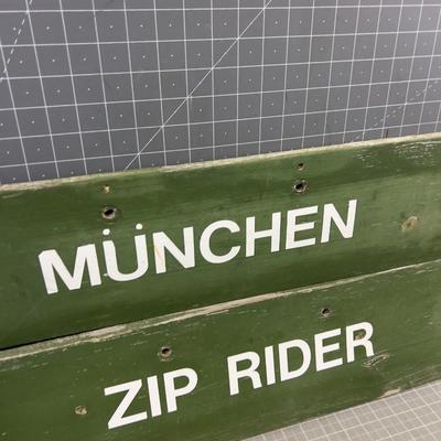 2 Painted Wood Signs MUNCHEN and ZIP RIDER 