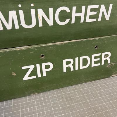 2 Painted Wood Signs MUNCHEN and ZIP RIDER 