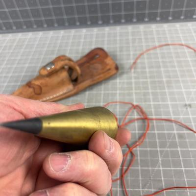 SOLID Brass Plum Bob with Leather Sheath 