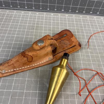 SOLID Brass Plum Bob with Leather Sheath 