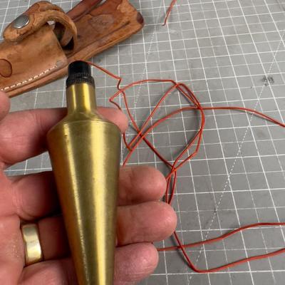 SOLID Brass Plum Bob with Leather Sheath 