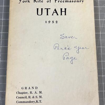 The York Rite of Freemasonry UTAH 1952 