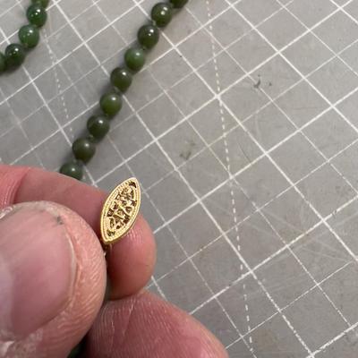 Round Jade Bead  Necklace REAL DEAL! With 14K Clasp