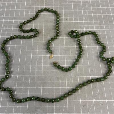 Round Jade Bead  Necklace REAL DEAL! With 14K Clasp
