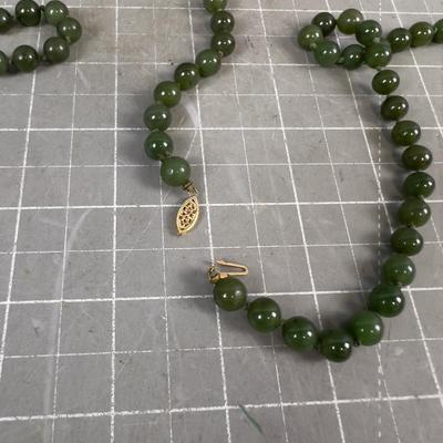 Round Jade Bead  Necklace REAL DEAL! With 14K Clasp
