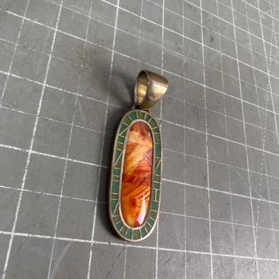 925 CAROLYN POLLACK Pendant , Orange and Green 