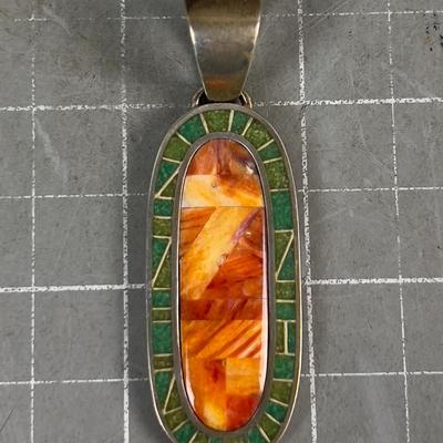 925 CAROLYN POLLACK Pendant , Orange and Green 