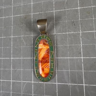 925 CAROLYN POLLACK Pendant , Orange and Green 