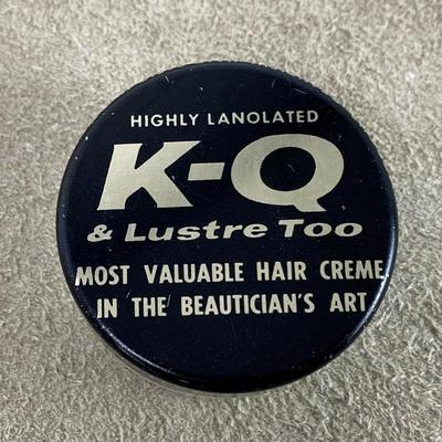 vintage K-Q & LUSTRE TOO HAIR CREME ADVERTISING JAR 