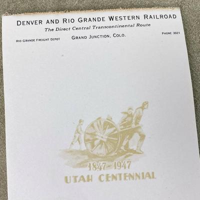RIO GRANDE RAILROAD UTAH CENTENNIAL MEMO PAD 1947 