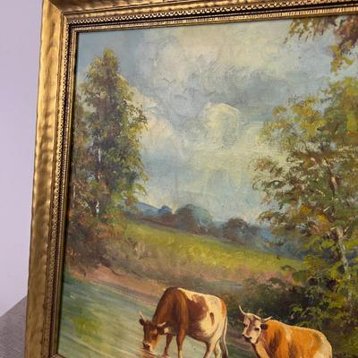 Antique Original Pastoral Landscape Oil on Canvas 