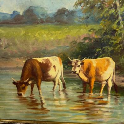 Antique Original Pastoral Landscape Oil on Canvas 