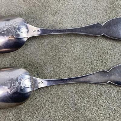 JOSEPH SEYMOUR WREATH 1854 COIN SILVER TEASPOONS pair