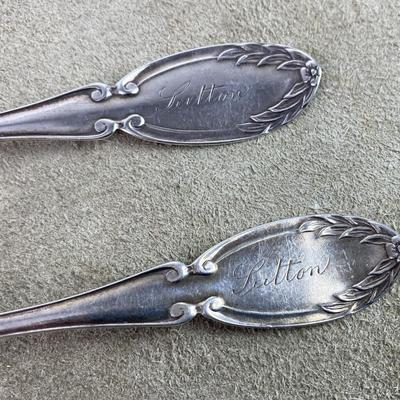 JOSEPH SEYMOUR WREATH 1854 COIN SILVER TEASPOONS pair