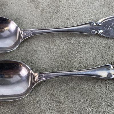 JOSEPH SEYMOUR WREATH 1854 COIN SILVER TEASPOONS pair