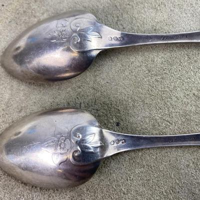 JOSEPH SEYMOUR WREATH 1854 COIN SILVER TEASPOONS pair