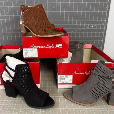 SANDLE: Black, Brown & Gray Heeled 