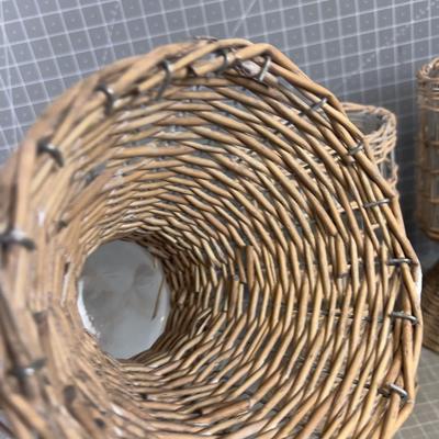 (3) Wicker Wrapped Vases or Candle Lanters NEW 