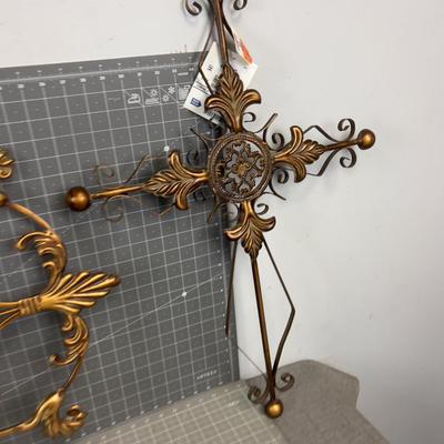 2 Decorative Crosses and Decoration, (3) All Metal 