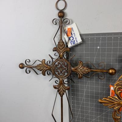 2 Decorative Crosses and Decoration, (3) All Metal 