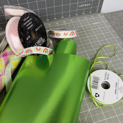 Lot of Present Materials: Cards, Wrap & Ribbon