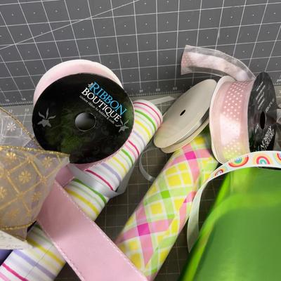 Lot of Present Materials: Cards, Wrap & Ribbon