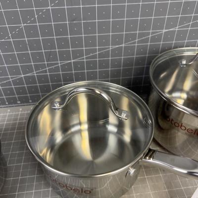 Set of 3 Sauce Pans PORTOBELLO Copper Based. 1qt, 2qt and 3 quart