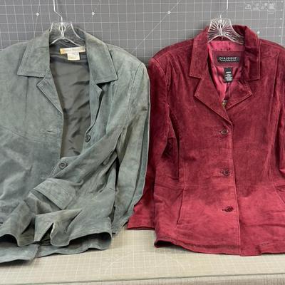 2 SUEDE Size Medium Women's Jackets, GRAY & RED