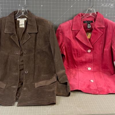 2 Like New NW Suede BROWN & RED Jackets Wome's Blazers