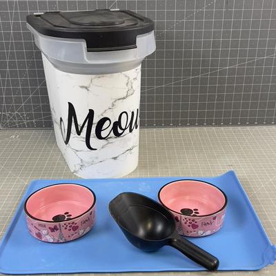 Cat Food Container, Bowls, Mat, Scoop