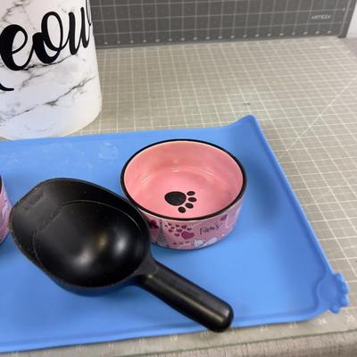 Cat Food Container, Bowls, Mat, Scoop