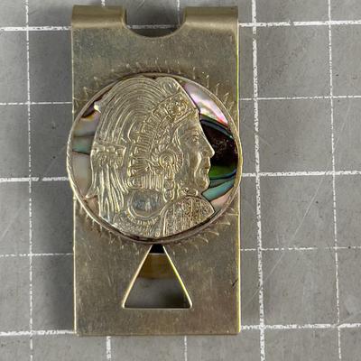 Alpaca Silver Mother of Pearl Aztec MONEY Clip WOW! 