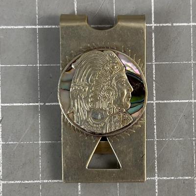 Alpaca Silver Mother of Pearl Aztec MONEY Clip WOW! 