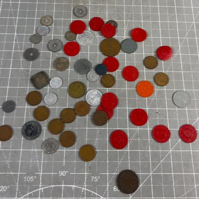 Mixed Lot of Tokens and Wheat Pennies
