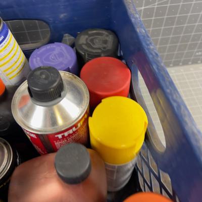 Crate full of Garage  Lubricants and Paints etc.