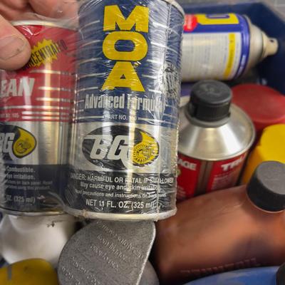 Crate full of Garage  Lubricants and Paints etc.