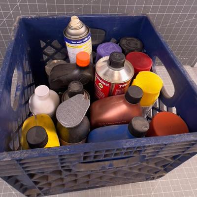Crate full of Garage  Lubricants and Paints etc.