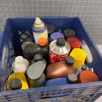 Crate full of Garage  Lubricants and Paints etc.
