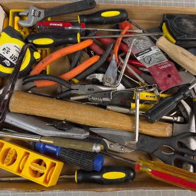 Tray of Tools: Hammer, Screwdrivers, Tape Measure Channel Locks  etc. 