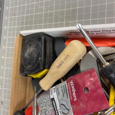 Tray of Tools: Hammer, Screwdrivers, Tape Measure Channel Locks  etc. 