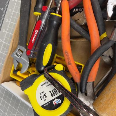 Tray of Tools: Hammer, Screwdrivers, Tape Measure Channel Locks  etc. 